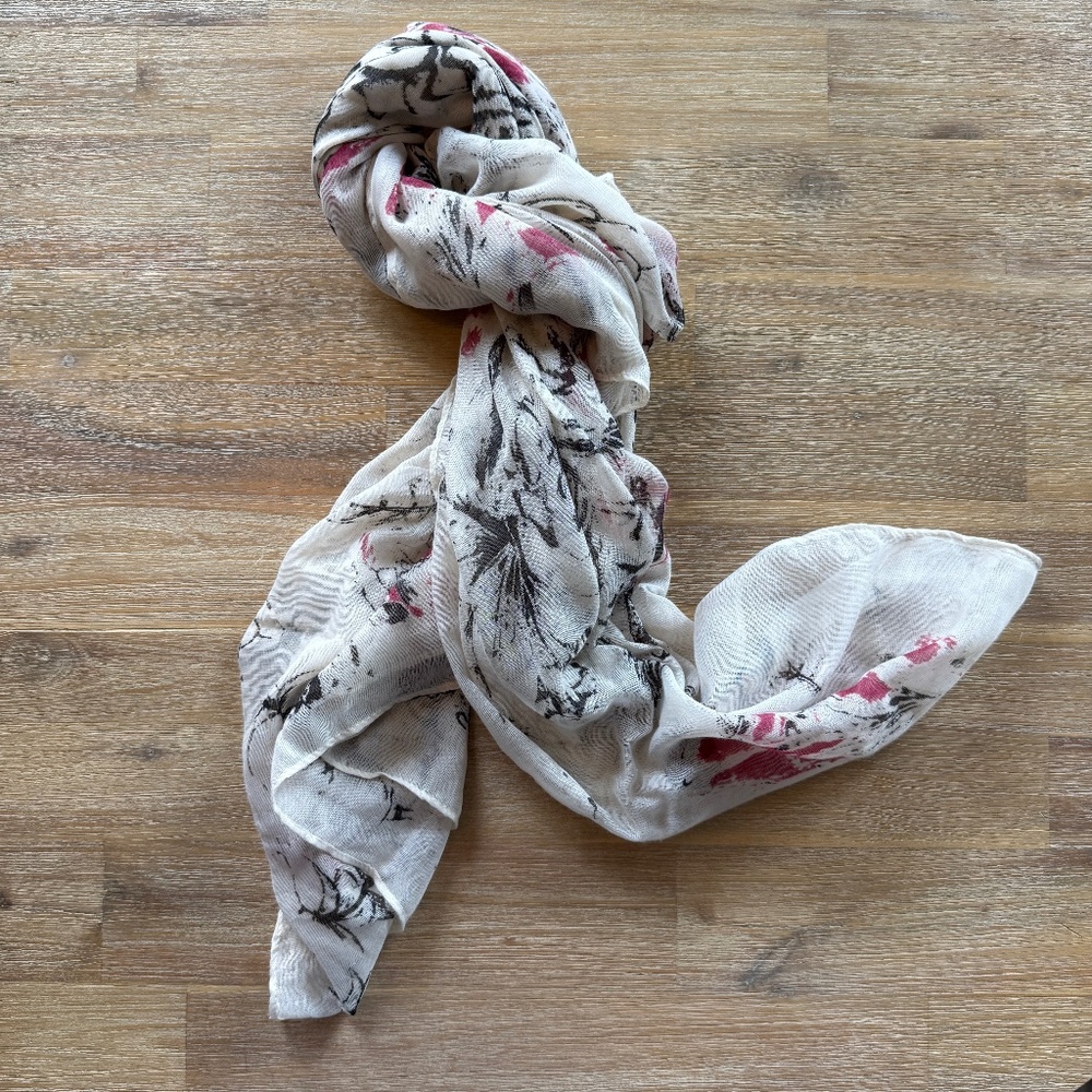 Lightweight off white Infinity Scarf simple abstract floral print design